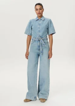 Denim wide leg jumpsuit