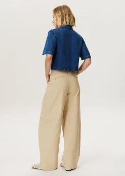 Korte denim pofmouw blouse