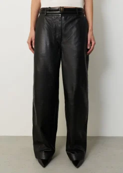 Leren wide leg broek