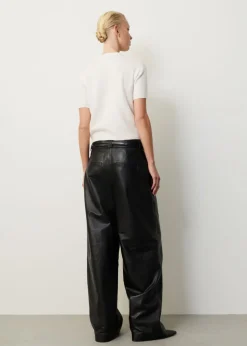 Leren wide leg broek