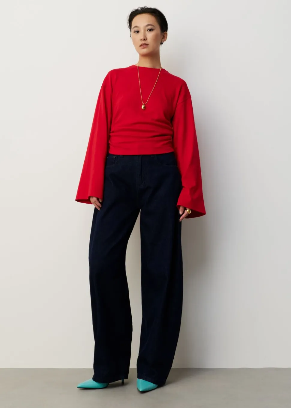 Longsleeve t-shirt met gedrapeerde zoom