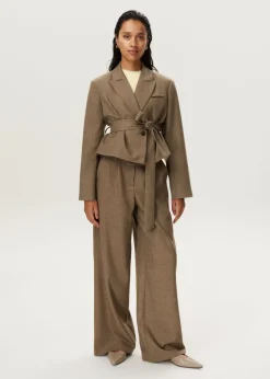 Melange cropped blazer met ceintuur