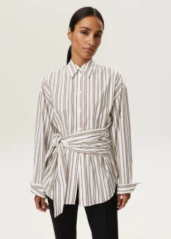 Pinstripe overlap blouse
