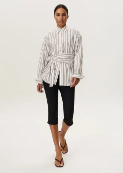 Pinstripe overlap blouse