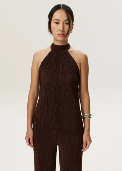 Plissé lurex haltertop