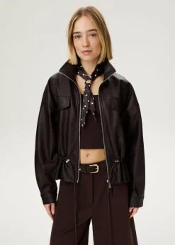 PU funnel neck jacket