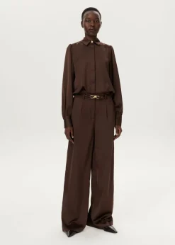 Satijnen wide leg plooibroek