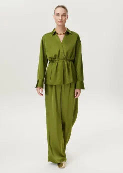 Satijnen wide leg plooibroek