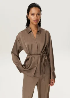 Satijnlook blouse met koord