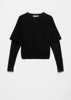 T-shirt met kanten mouwen